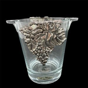 Arthur Court Grape Pattern Glass Ice Bucket Silver Tone Vine Grape Overlay